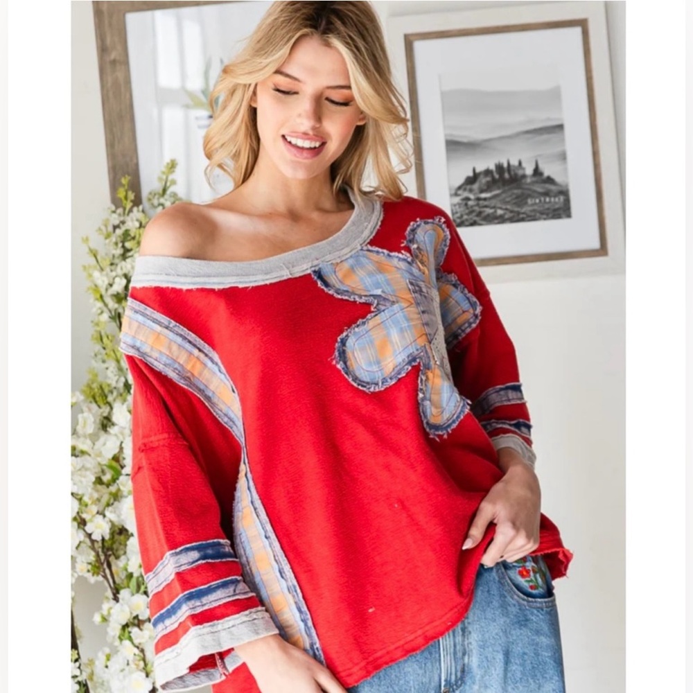 EUC Oli & Hali Washed Flower Patch Tee